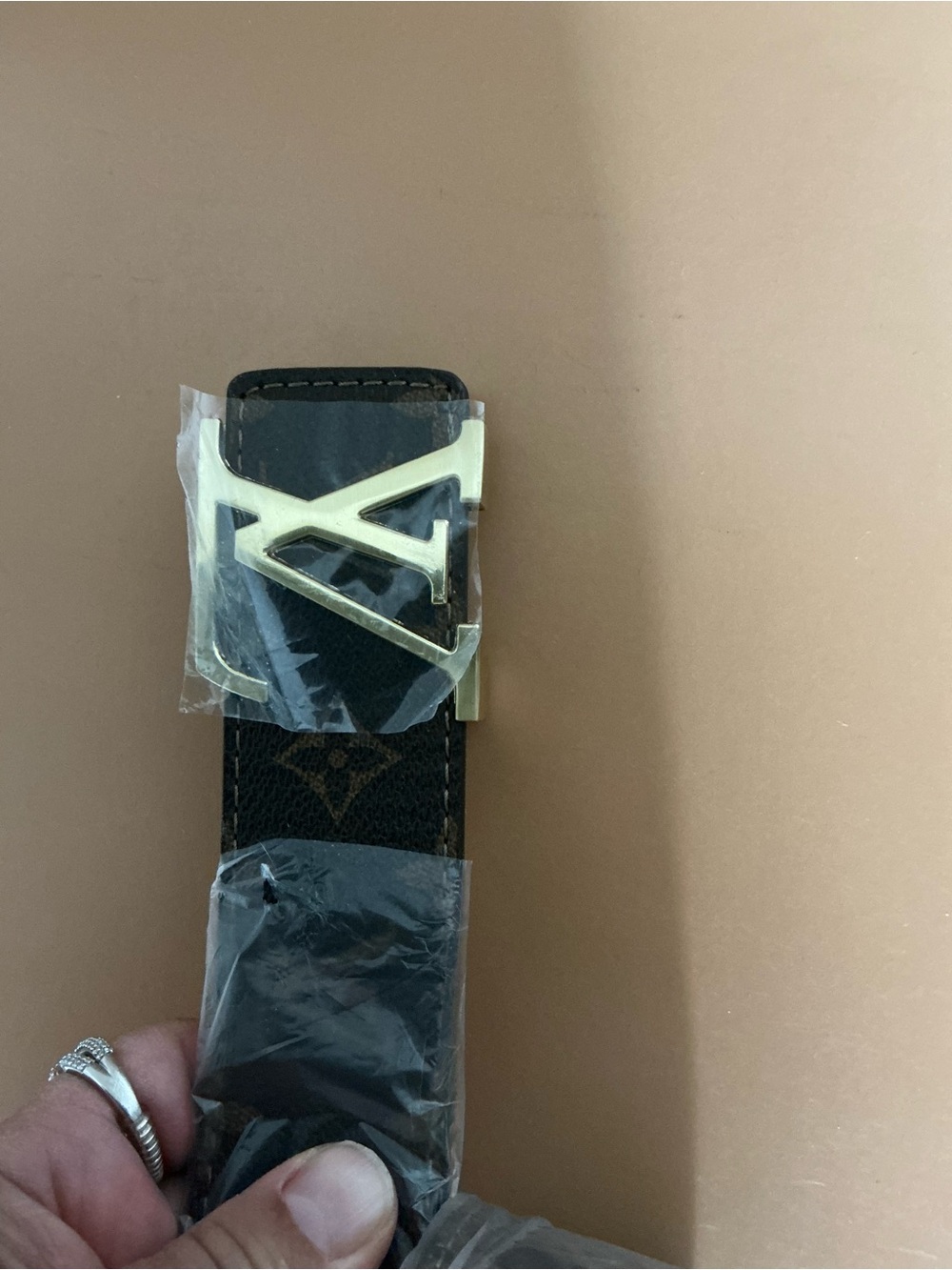 Louis Vuitton Monogram Belt with Gold LV Buckle — Brown & Pink - Picture 3 of 8